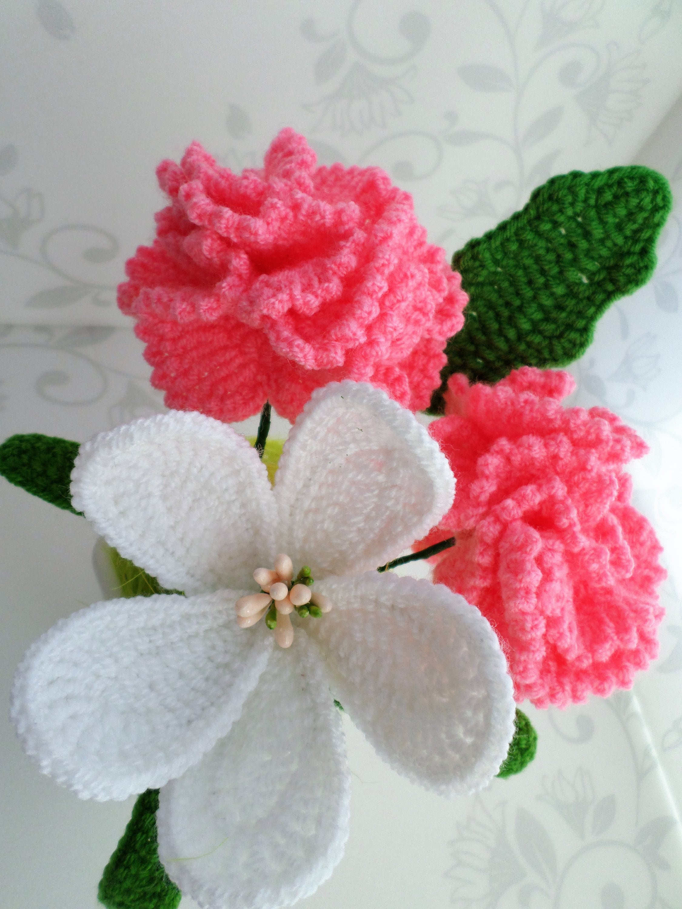 Carnation crochet bouquet kitchen decoration home knitting Etsy