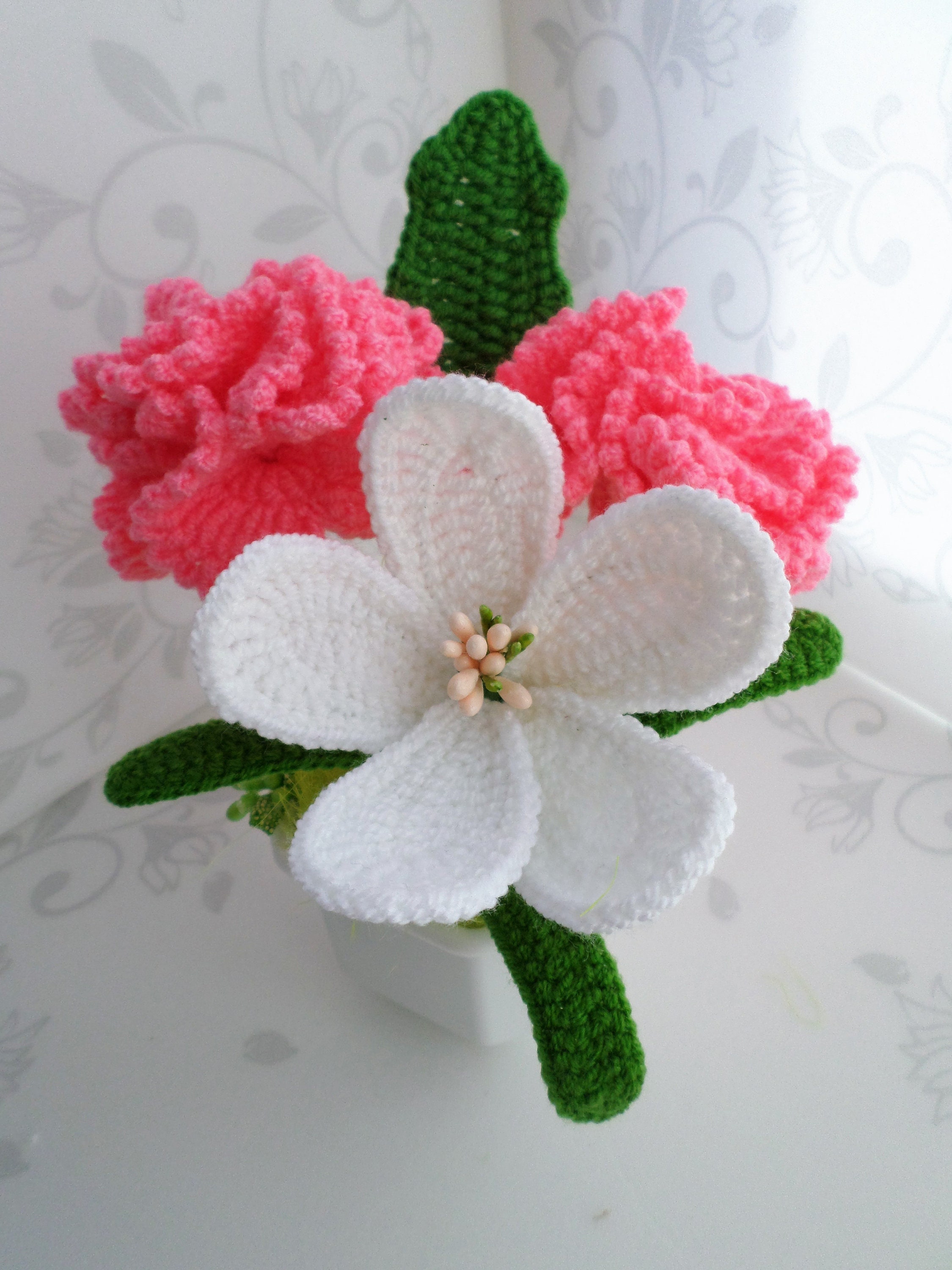 Carnation crochet bouquet kitchen decoration home knitting Etsy