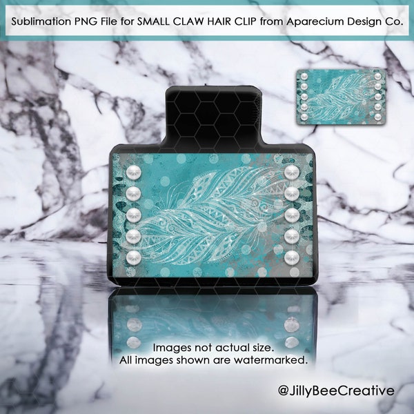DIGITAL DESIGN | Small Claw Hair Clip Sublimation Blank | Turquoise, Cheetah, Polka Dots, White Feathers & Pearls | PNG File for Sublimation
