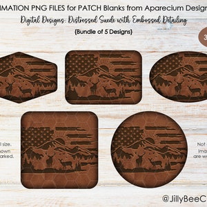 DIGITAL DESIGN | Adhesive Patch Sublimation Blank Bundle | Distressed Suede with Embossed Flag, Deer, Mountains  | PNG File for Sublimation