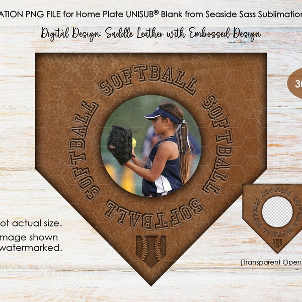 DIGITAL DESIGN | Softball Home Plate Blank for Sublimation Only | Distressed Leather with Embossed Softball Text  | PNG File for Sublimation