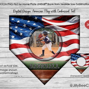 DIGITAL DESIGN | Baseball Home Plate Blank for Sublimation Only | Distressed American Flag with Embossed Baseball Text | PNG for Sublimation