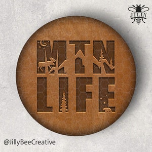 DIGITAL DESIGN | Självhäftande lapp för sublimering, rund blank | Läderlapp med präglad text "fjällliv" | PNG för sublimering