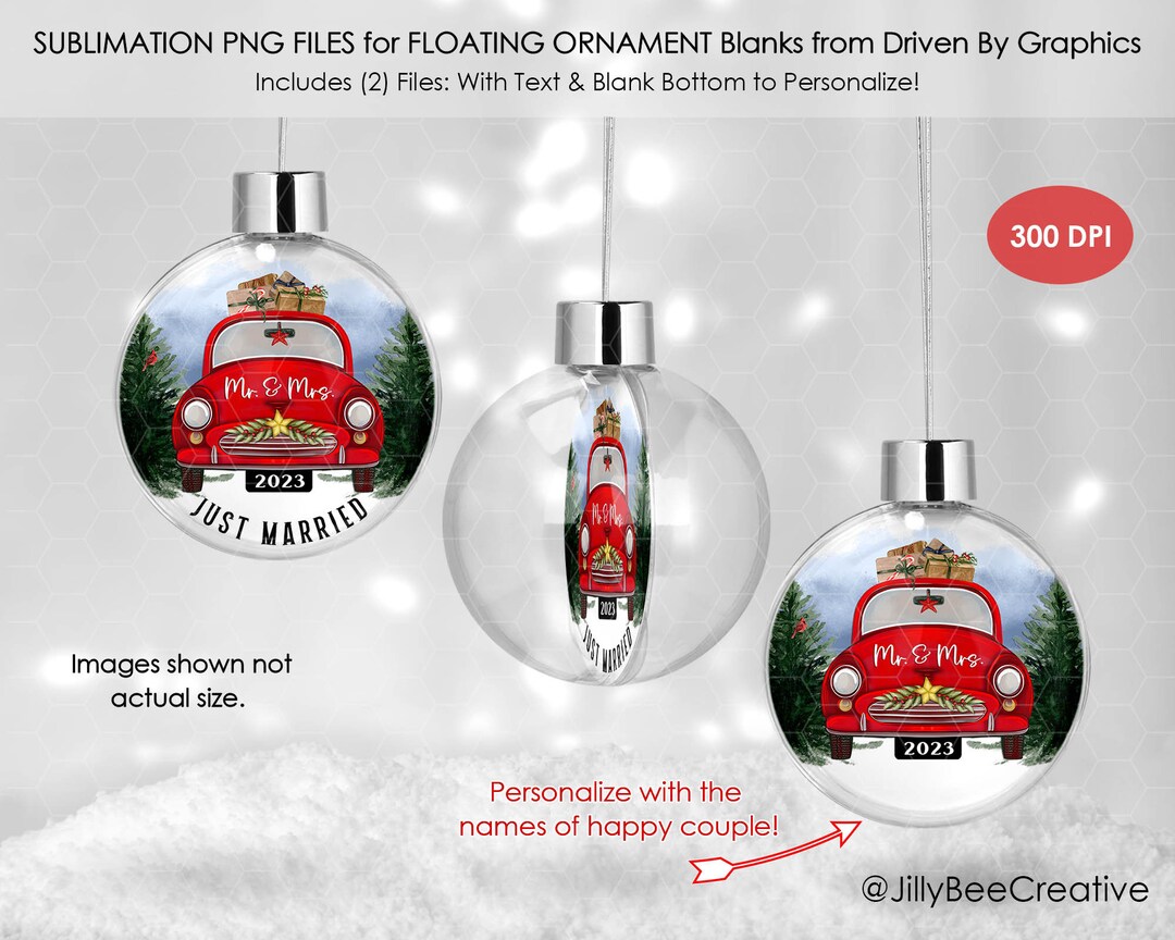 Just MARRIED 2023 Red Bug Car, Gifts, Christmas, Cardinal Personalize Floating Round Ornament
