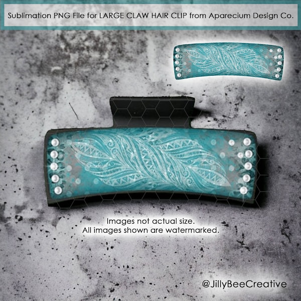 DIGITAL DESIGN | Large Claw Hair Clip Sublimation Blank | Turquoise, Cheetah, Polka Dots, White Feathers & Pearls | PNG File for Sublimation