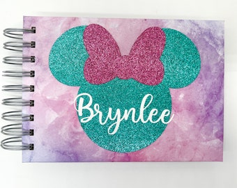 Disney Autograph Book Minnie, Pink and Purple Watercolor, Glitter Minnie Mouse, Disney World Disneyland Disney Cruise Personalized