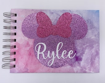 Disney Autograph Book Minnie, Pink and Purple Watercolor, Glitter Minnie Mouse, Disney World Disneyland Disney Cruise Personalized