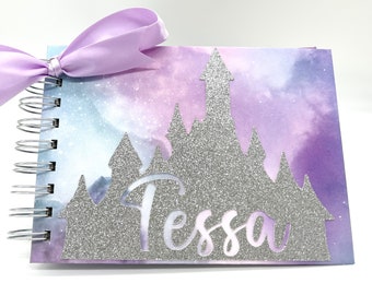 Disney Autograph Book, Silver Glitter Castle on Watercolor, Princess Castle, Personalized  Signature Book, Disney World, Disneyland