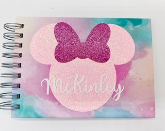 Personalized Disney Autograph Book Custom Minnie Mouse Pink Glitter Pink Glitter Bow Disney World Disneyland Disney Cruise