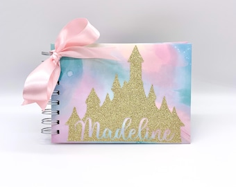 Disney Autograph Book, Gold Glitter Castle on Watercolor, Princess Castle, Personalized  Signature Book, Disney World, Disneyland