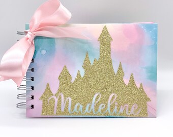 Disney Autograph Book, Gold Glitter Castle on Watercolor, Princess Castle, Personalized  Signature Book, Disney World, Disneyland