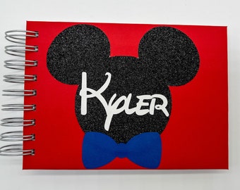 Disney Autograph Book, Personalized Glitter Mickey Mouse with Blue Bow tie, Disney World, Disneyland, Disney Cruise, Memory Signature Book