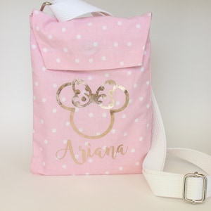 Personalized Disney Tote Bag for Autograph Book Light Pink with White Dots Disney Purse Disney Crossbody Rose Gold Minnie Magnetic Clasp