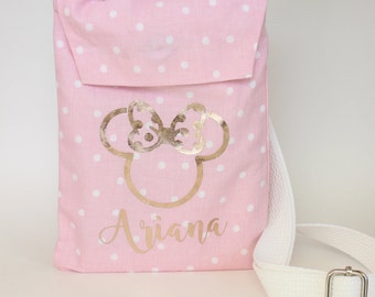 Personalized Disney Tote Bag for Autograph Book Light Pink with White Dots Disney Purse Disney Crossbody Rose Gold Minnie Magnetic Clasp