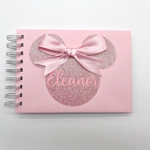 Disney Autograph Book Photo Album Sparkly Rose Gold Pink Minnie Mouse Rose Gold Satin Bow Disneyland Disney World Signature album