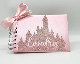 Disney Autograph Book Rose Gold Glitter Disney Princess Castle Personalized Shimmer Pink Signature Book Disney World Disneyland