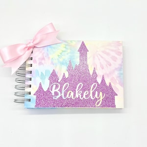 Disney Autograph Book, Purple Glitter Castle on Pastel Watercolor, Princess Castle, Personalized  Signature Book, Disney World, Disneyland