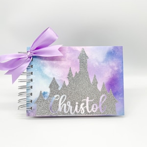 Disney autograph book, Silver Glitter Princess Castle, Personalized Signature and Photo Album, Disney World, Disneyland