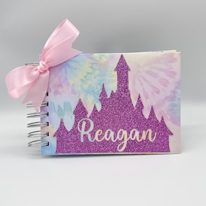 Disney Autograph Book, Purple Glitter Castle on Pastel Watercolor, Princess Castle, Personalized  Signature Book, Disney World, Disneyland