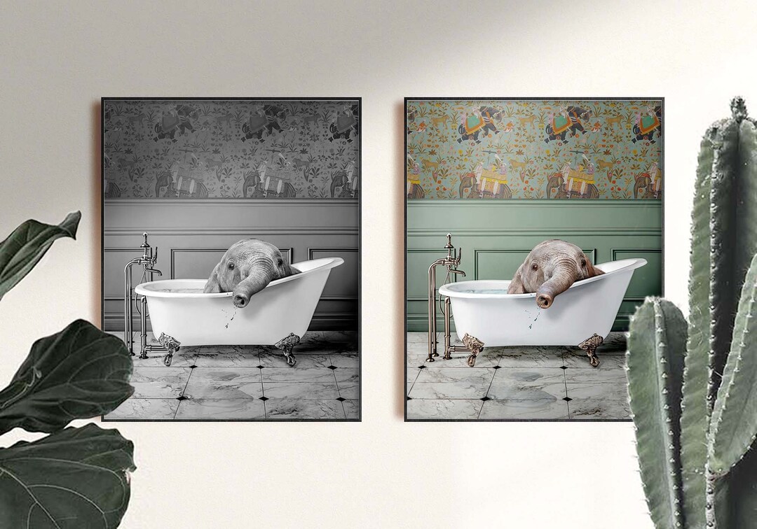 Elephant Animal in Bathroom Bath Tub Art Print Etsy