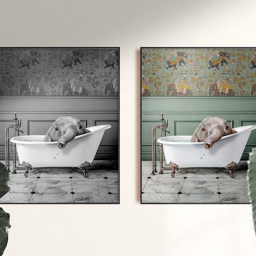 Elephant Animal in Bathroom Bath Tub Art Print Etsy