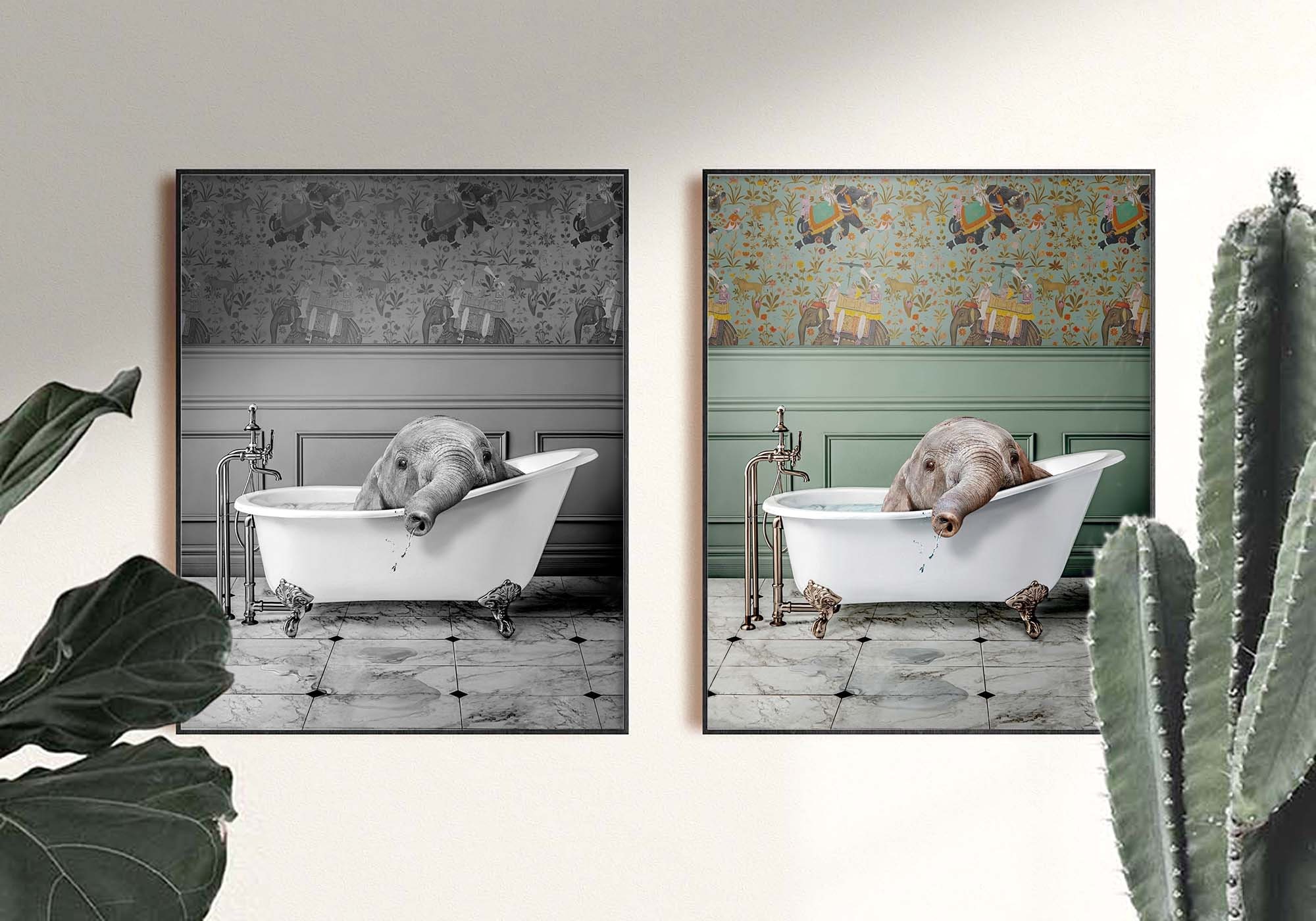 Elephant Animal in Bathroom Bath Tub Art Print Etsy