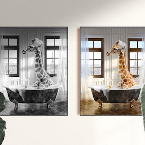 Giraffe Animal in Bathroom Bath Tub Art Print