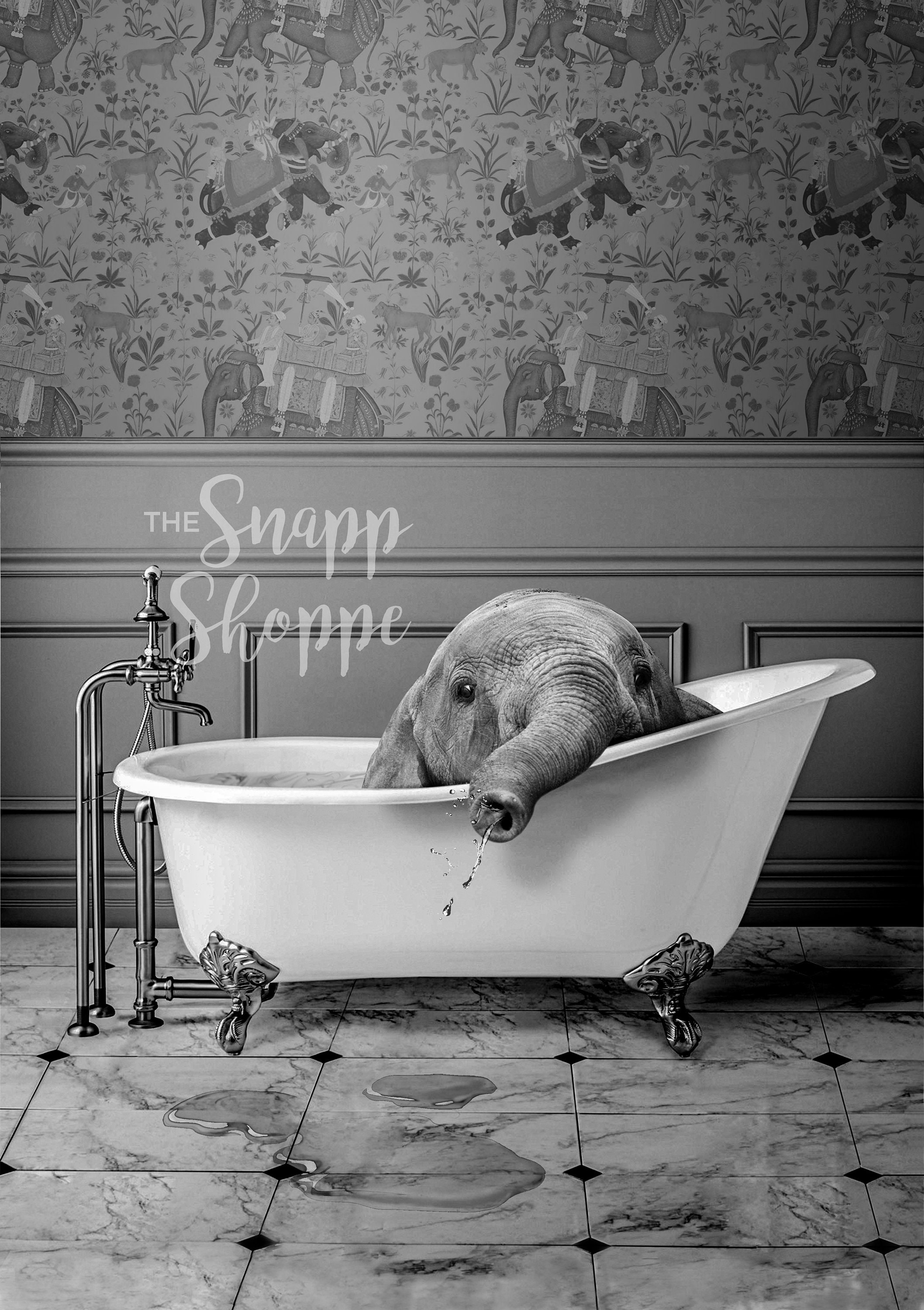 Giraffe & Elephant Animals in Bathroom Bath Tub Art Print Etsy Canada