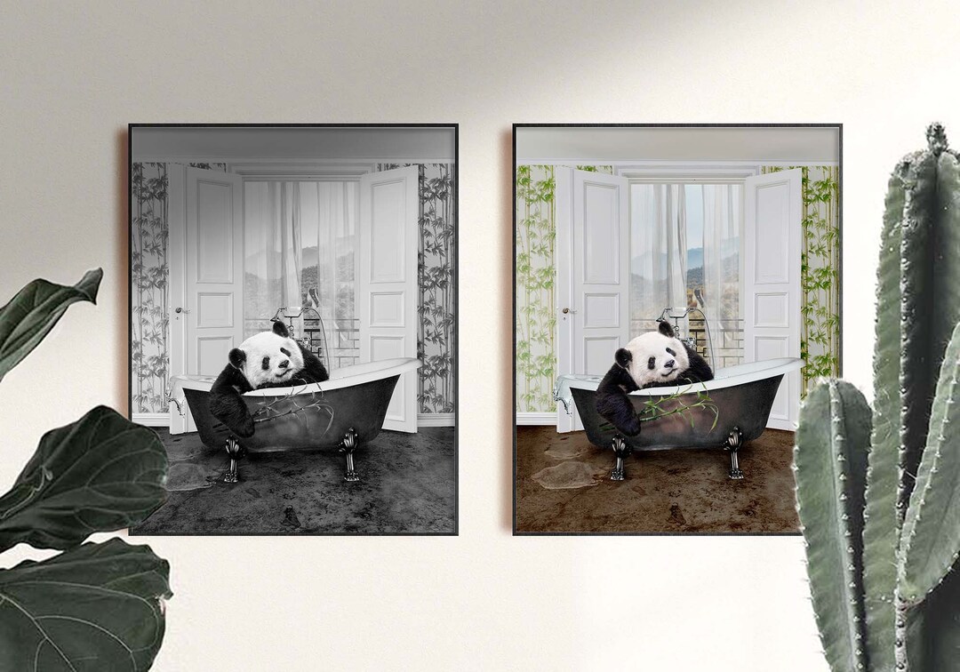 Panda Animal in Bathroom Bath Tub Art Print - Etsy