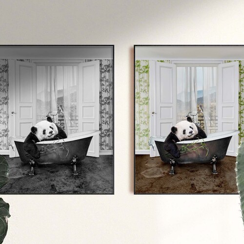 Giraffe Animal in Bathroom Bath Tub Art Print Etsy