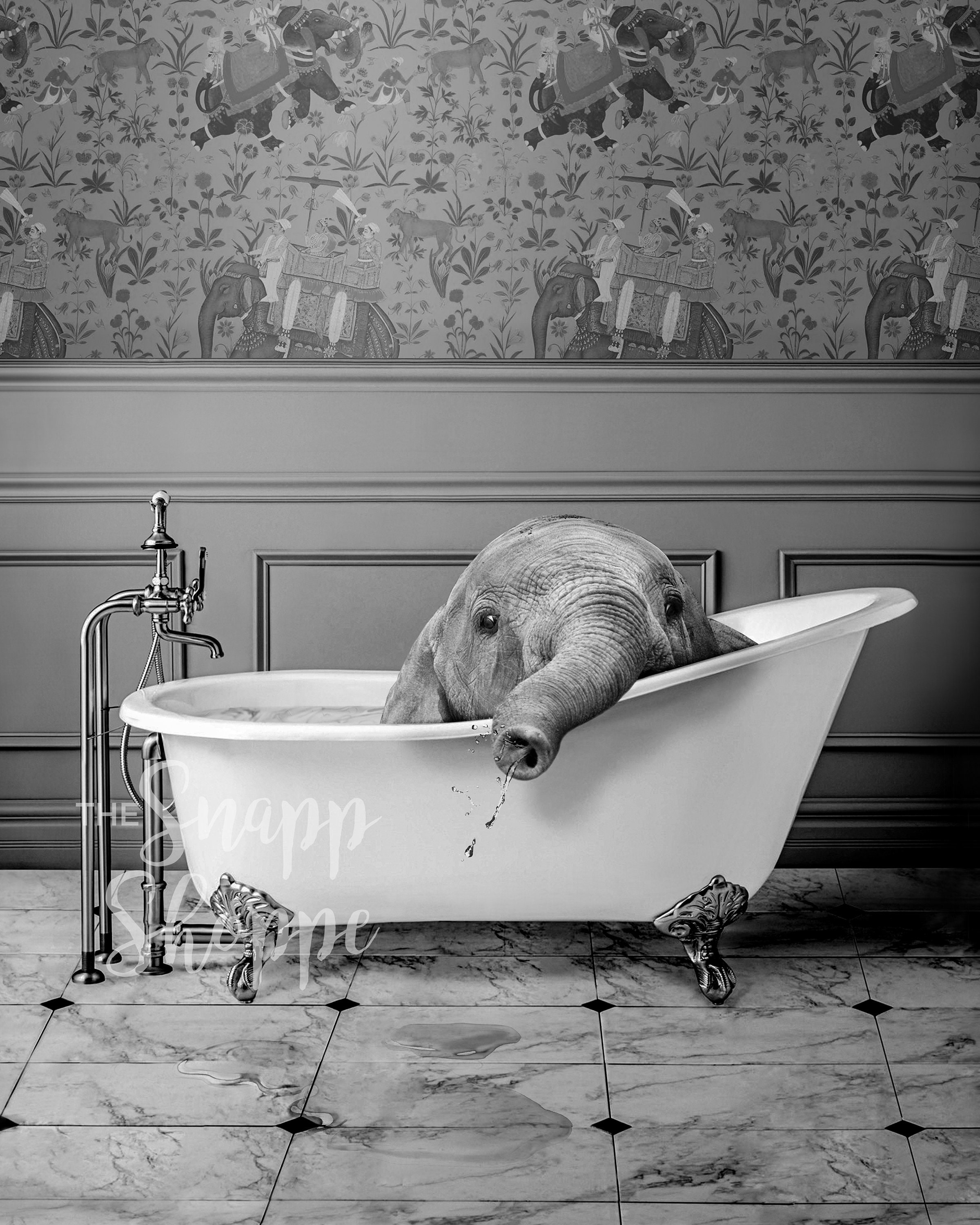 Elephant Animal in Bathroom Bath Tub Art Print Etsy
