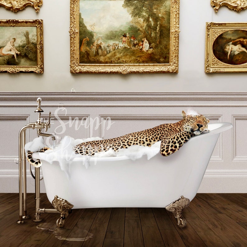Leopard Cheetah Animal in Paris Bathroom Bath Tub Art Print Etsy