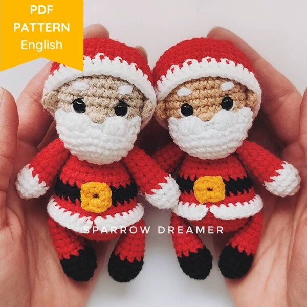 Crochet PATTERN Xmas Santa Claus mini toy Amigurumi tutorial PDF in English