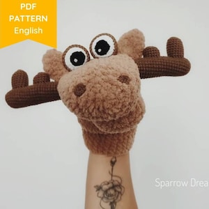 Moose hand puppet crochet PATTERN, Crocheted educational toy for babies, Easy amigurumi tutorial, PDF in ENG