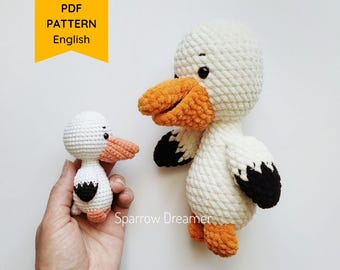 Wzór na szydełkowego pelikana w wersji mini: amigurumi, morskie stworzenie (samouczek PDF w języku angielskim)