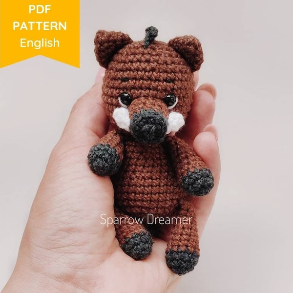 Amigurumi PATTERN Crochet boar PDF tutorial in English Crochet mini woods animals Boar crochet pattern