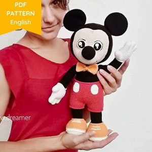 Crochet big mouse in red pants, Amigurumi PATTERN, Big crochet toy tutorial, PDF in ENG