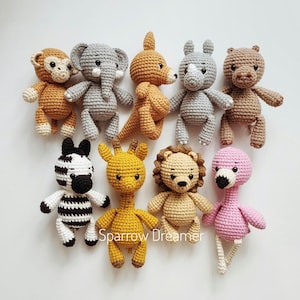 Crochet Safari Animal Toys: Baby Nursery Decor, Lion, Elephant, Giraffe