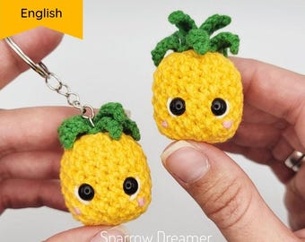 Mini pineapple crochet PATTERN, Easy Amigurumi tutorial, Funny food, Crochet fruits
