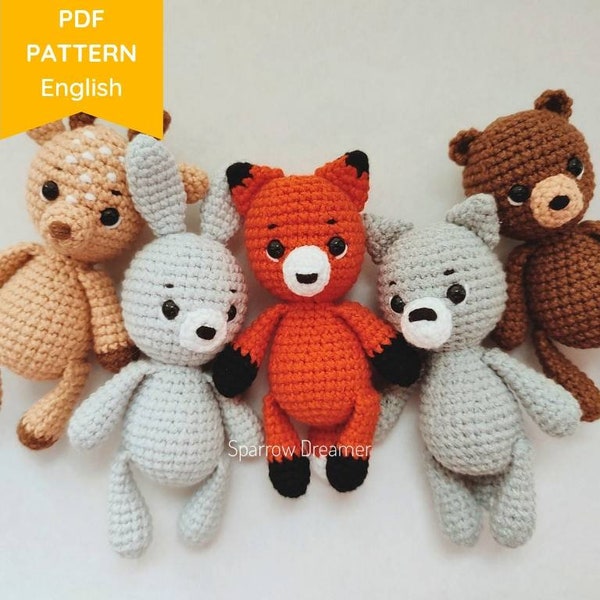 Crochet PATTERNS Forest animals Bundle 5-in-1 in English Amigurumi bear Crochet fox Crochet wolf Deer crochet pattern Amigurumi bunny