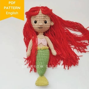Crochet PATTERN mermaid doll, Crochet mermaid PDF tutorial in English, Amigurumi princess pattern
