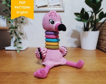 PATTERN Crochet pink flamingo, Amigurumi tutorial