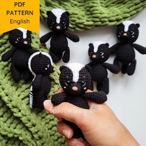 Crochet skunk Amigurumi PATTERN, Mini woodland animal easy crochet pattern, PDF tutorial in English