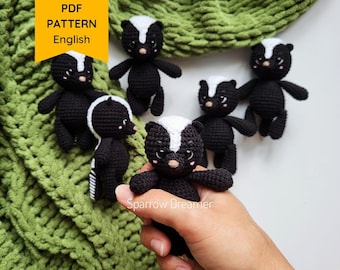 Crochet skunk Amigurumi PATTERN, Mini woodland animal easy crochet pattern, PDF tutorial in English