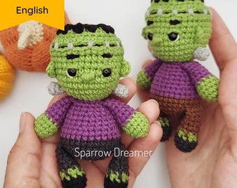 Frank the monster crochet pattern, Amigurumi Halloween, Easy tutorial, PDF in ENG