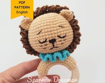 Crochet PATTERN: baby rattle, Crochet lion, Amigurumi tutorial, PDF in ENG