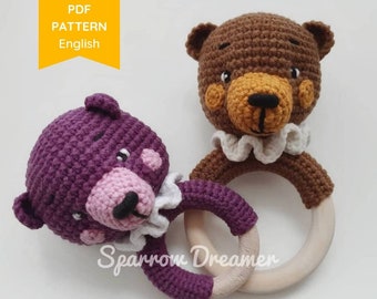 Crochet Bear Rattle PATTERN: Amigurumi Bear Toy (PDF in ENG)