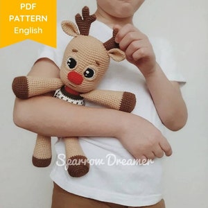 Crochet Christmas deer, Amigurumi PATTERN, Deer in a christmas sweater, X-stmas toy tutorial in ENG