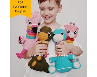Crochet Toy Pattern Bundle: Giraffe, Flamingo, Diplodocus (PDF in ENG)