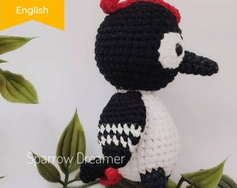 Crochet Woodpecker Amigurumi Pattern: Mini Forest Animal (PDF Tutorial in ENG)